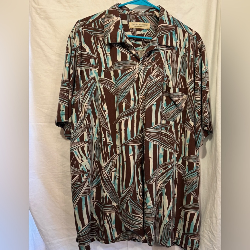 Island Republic Brown and Blue Casual Button Down Shirt XXL